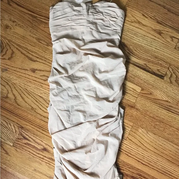 House of CB Wonmen Railea Nude Corset Ruched Midi Sheer Chiffon Dress NWT - Picture 4 of 9